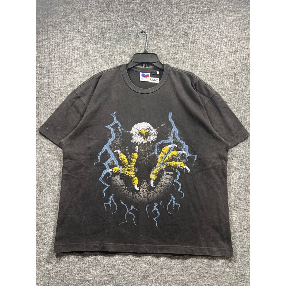 Grit Athletics Mens Eagle Lightning Graphic T-Shirt Faded Black Large